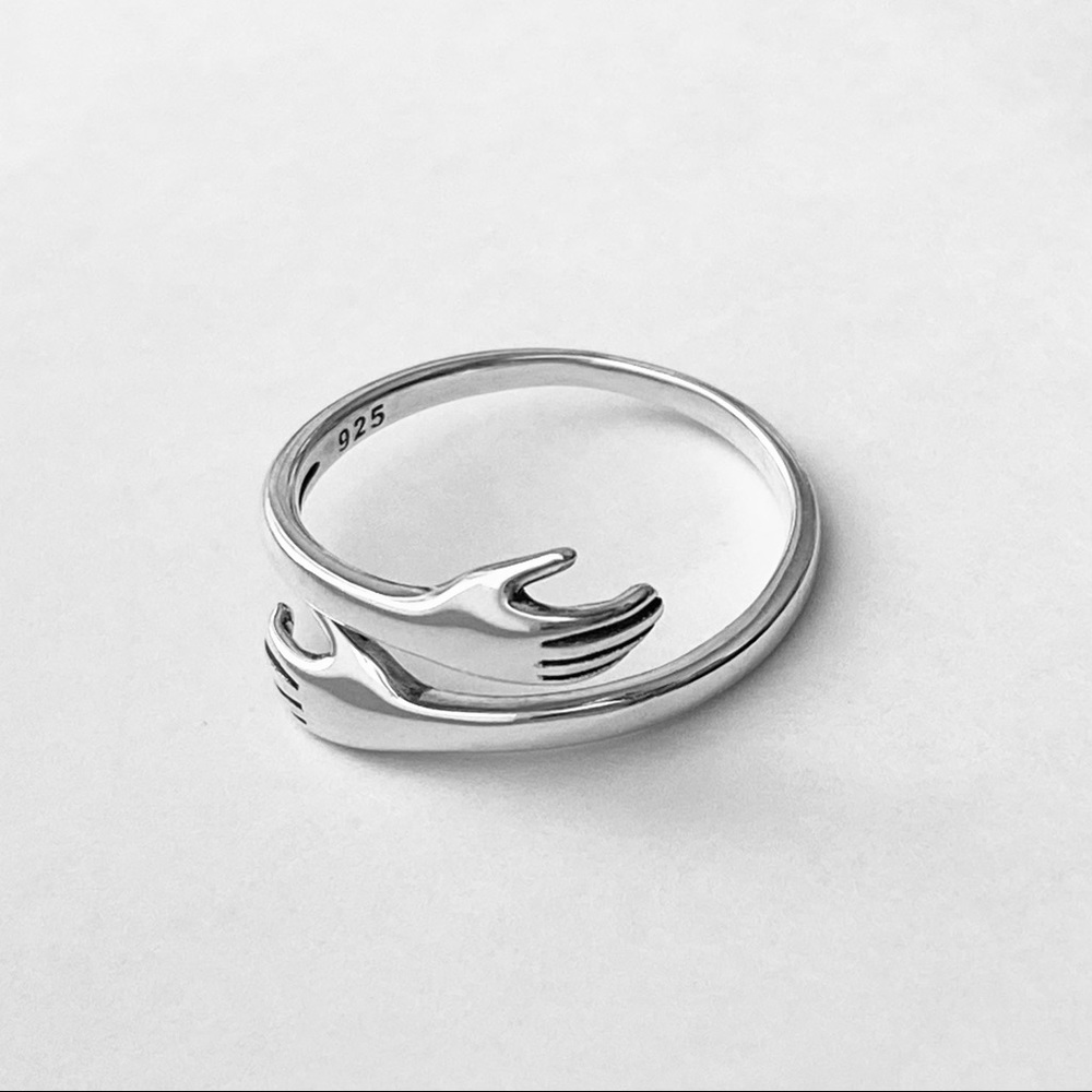 Sterling Silver Hugging Hands Ring, Claddagh Rings, Love Jewelry, Hand Hugs